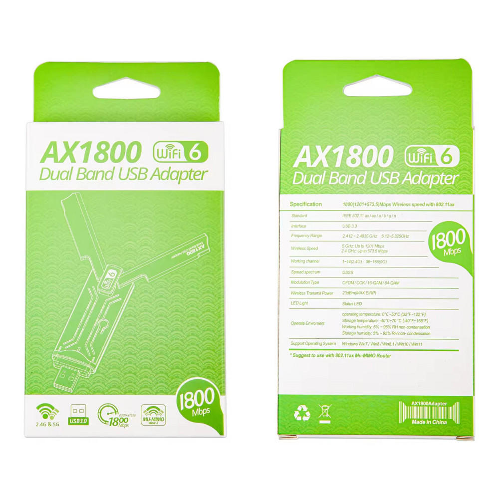 Wi-Fi адаптер Fenvi FU-AX1800, 1800 Мбіт/с, 2 антени Київ - фото 8