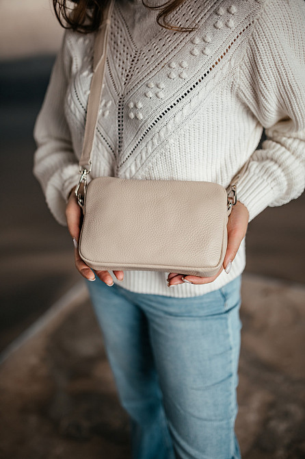 Жіноча сумочка, стильна сумка з натуральної шкіри, маленька бежова сумка клачMasterSem Київ - фото 7