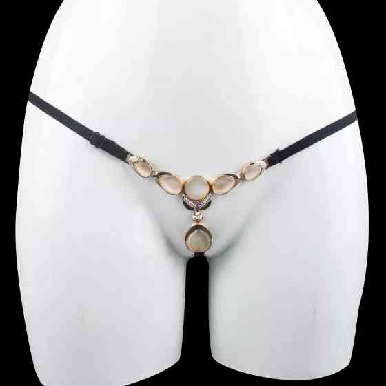 Трусики з каменями чорного кольору - розмір універсальний (на резинці) Київ