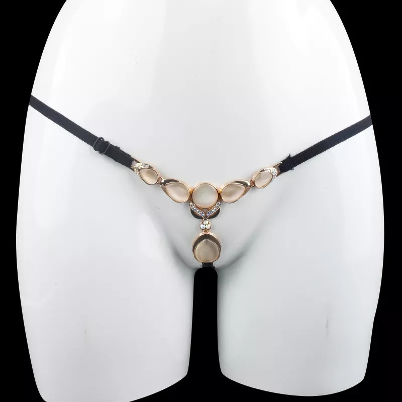 Трусики з каменями чорного кольору - розмір універсальний (на резинці) Київ - фото 1