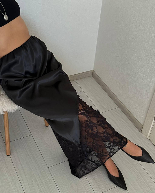 Женская стильная длинная шелковая юбка с кружевом. Одесса - изображение 8