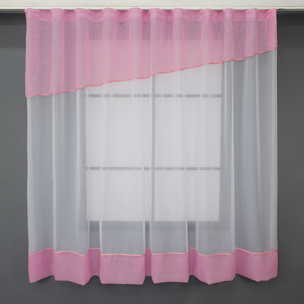 Кухонная занавеска VR-Textil № 047к розовый с белым 270х170 см (50-740) Киев - изображение 1