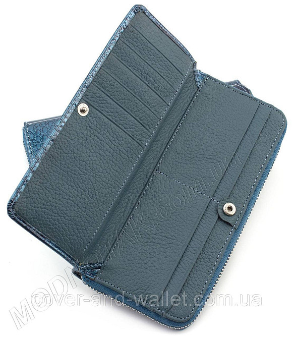 Бірюзовий лаковий жіночий гаманець на блискавці на багато карток Horton AE 202 Київ - фото 8