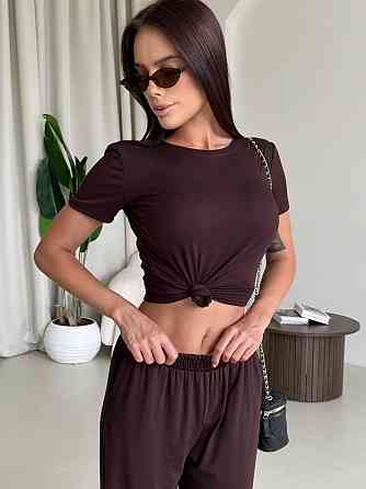 Жіночий стильний еластичний костюм, двойка якісна віскоза Шоколад, 42/44 Одеса