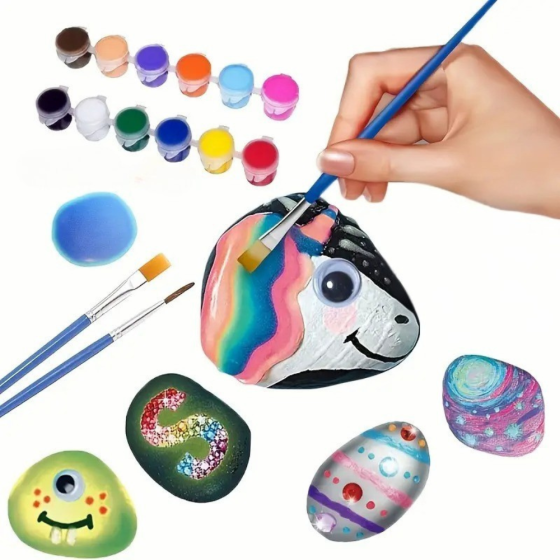 Творчий набір для малювання на камені: фарби, що світяться, пензлі, наклейки, комплект для хобі та дітей Кам'янець-Подільський