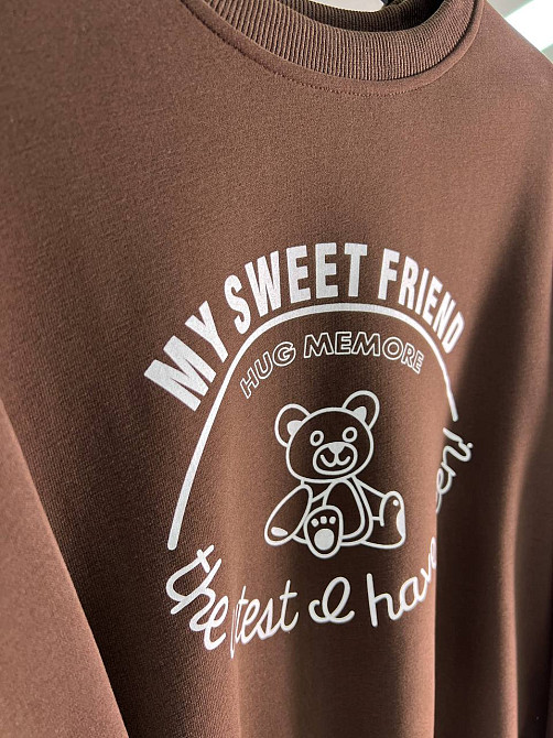 Свитшот женский A-N 25057 с рисунком мишкой впереди оверсайз средней длины комфорт one size, шоколад, one size Киев - изображение 12