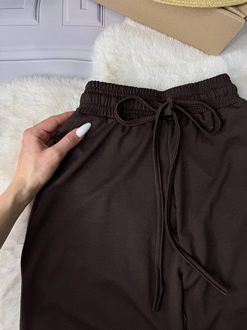 Жіночий повсякденний костюм трійка: кофта топ і штани двонитка. Шоколад, 46/48 Одеса - фото 4