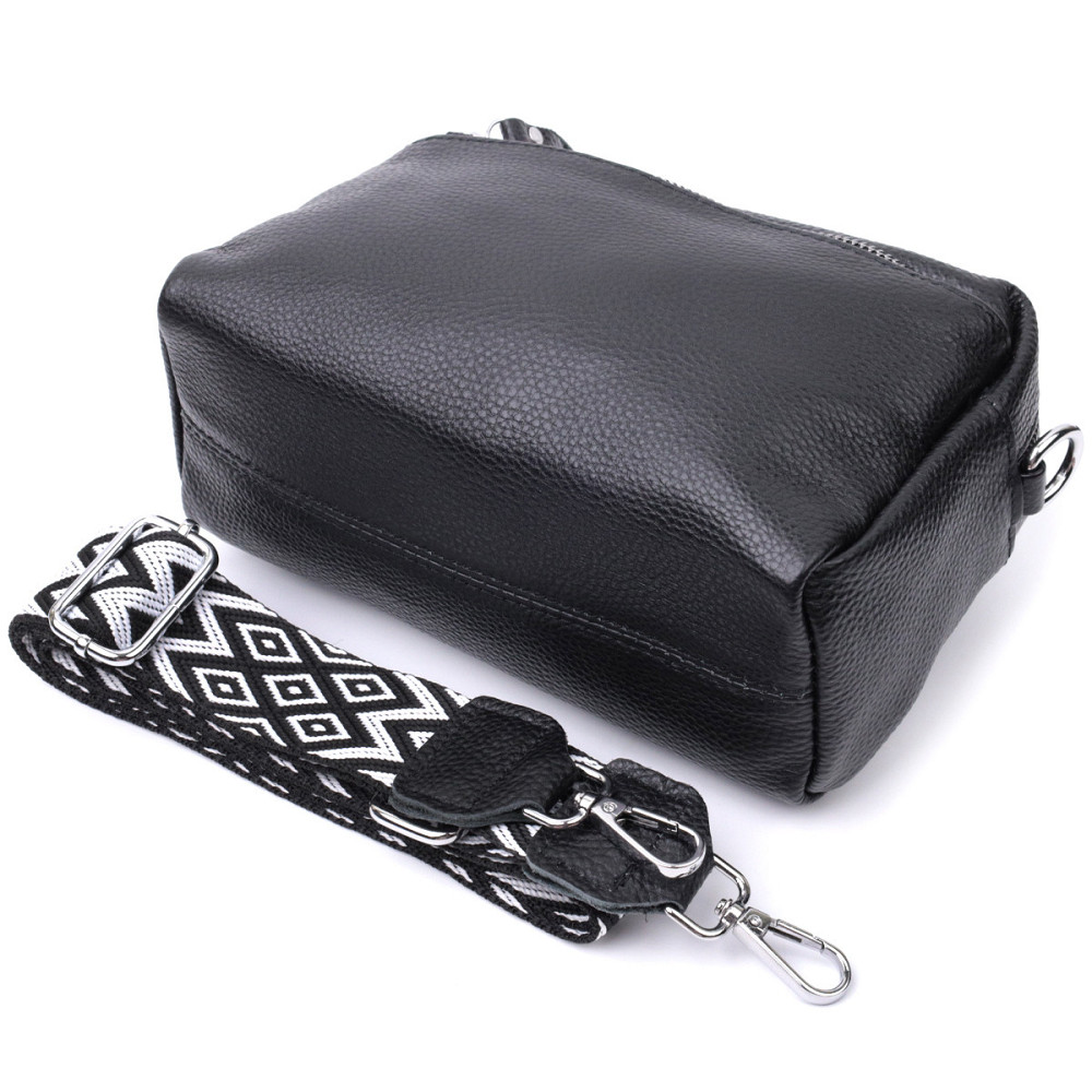 Практична жіноча шкіряна сумка зі стильним бігунком Vintage 22654 Чорна Київ - фото 7