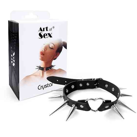 Чокер сердце с большими шипами, из натуральной кожи Art of Sex - Crystal, цвет Черный Sex Aura Киев