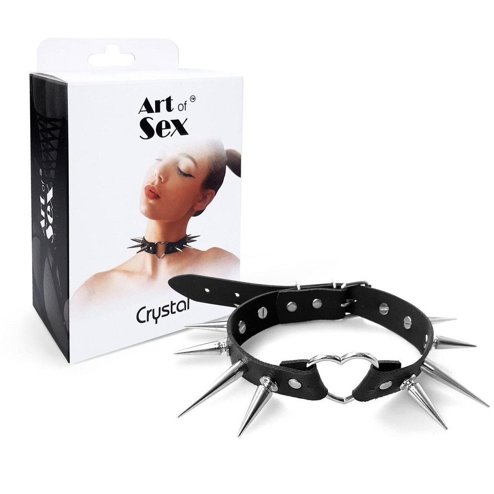 Чокер сердце с большими шипами, из натуральной кожи Art of Sex - Crystal, цвет Черный Sex Aura Киев - изображение 5