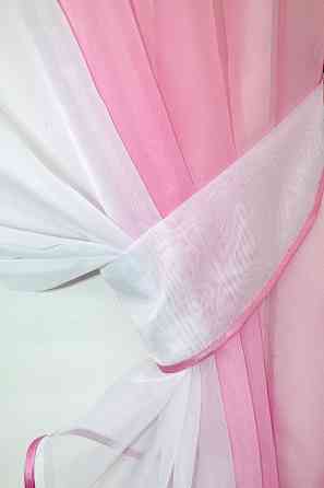 Кухонные шторы VR-Textil № 090к с ламбрекеном и подвязками розовый с белым 270х170 см (50-631) Киев