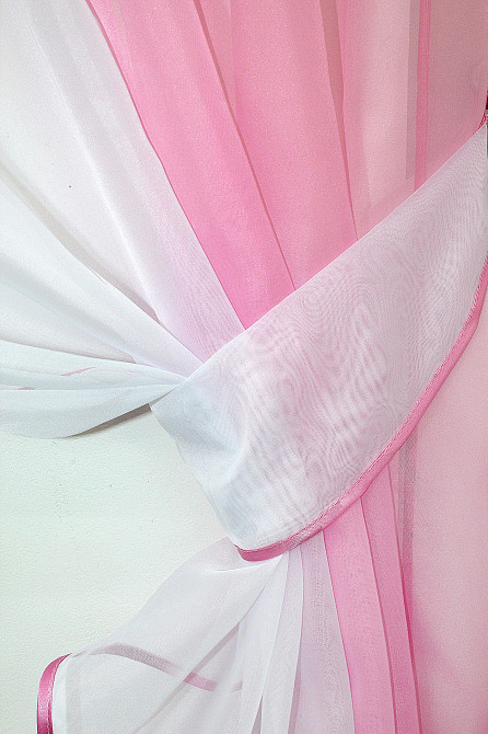 Кухонные шторы VR-Textil № 090к с ламбрекеном и подвязками розовый с белым 270х170 см (50-631) Киев - изображение 3