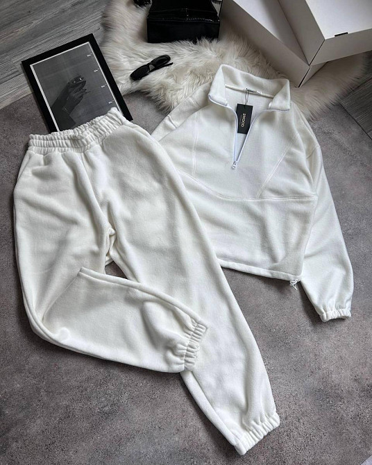 Женский теплый прогулочный костюм: кофта и брюки двусторонний флис Молочный, 48/52 Одесса - изображение 1