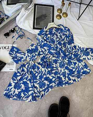 Жіночий легкий принтований костюм трійка: сорочка топ і шорти з шовку Одеса