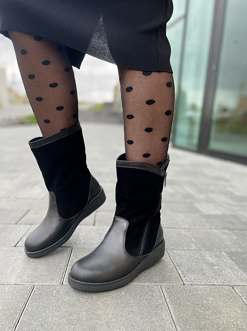 HD Напівчоботи жіночі HD чорні шкіра+замша натуральна висота черевика 21 см обхват 33 см (2095) Коломия - фото 3