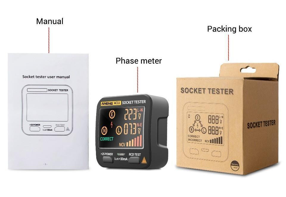 Тестер розеток Aneng AC11 (УЗО, вольтметр, вимірювач потужності) Вінниця - фото 9
