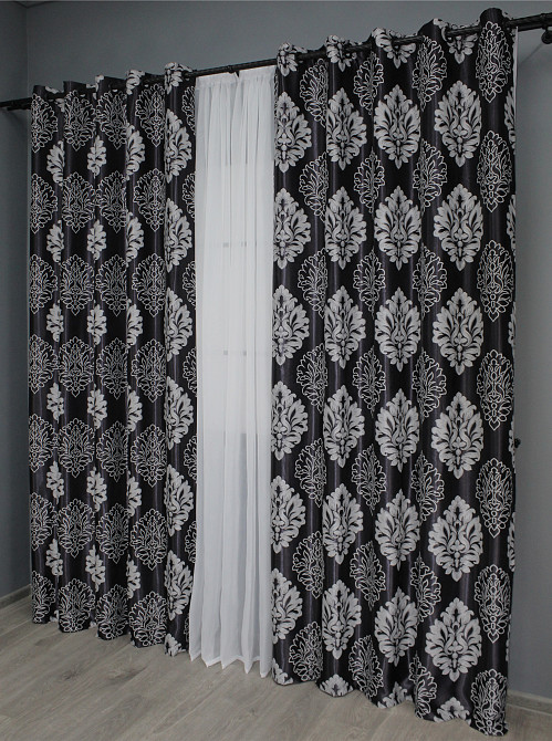 Комплект штор на люверсах VR-Textil Блекаут-софт Корона № 1273ш(А) Чорний із сірим 150х250 см 2 шт (37-0020) Київ - фото 5
