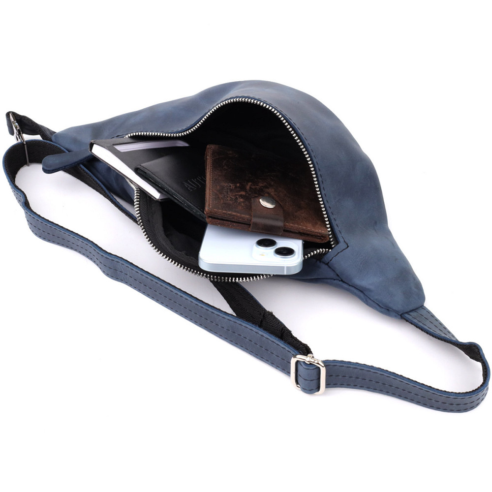 Мужская бананка отменного качества из винтажной натуральной кожи Shvigel 23141 Синий Киев - изображение 9