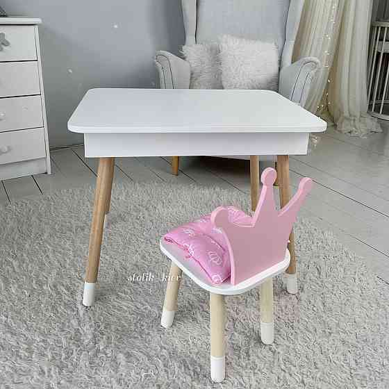 Дитячий дерев'яний столик з відкидним верхом 53×60×45, стіл з нішею в дитячу, білий Київ