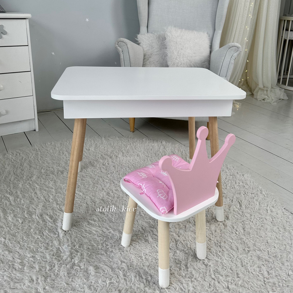 Дитячий дерев'яний столик з відкидним верхом 53×60×45, стіл з нішею в дитячу, білий Київ - фото 6