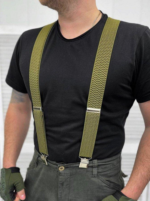 Підтяжки для штанів чоловічі олива міцні та надійні виробник Польща Одеса - фото 4