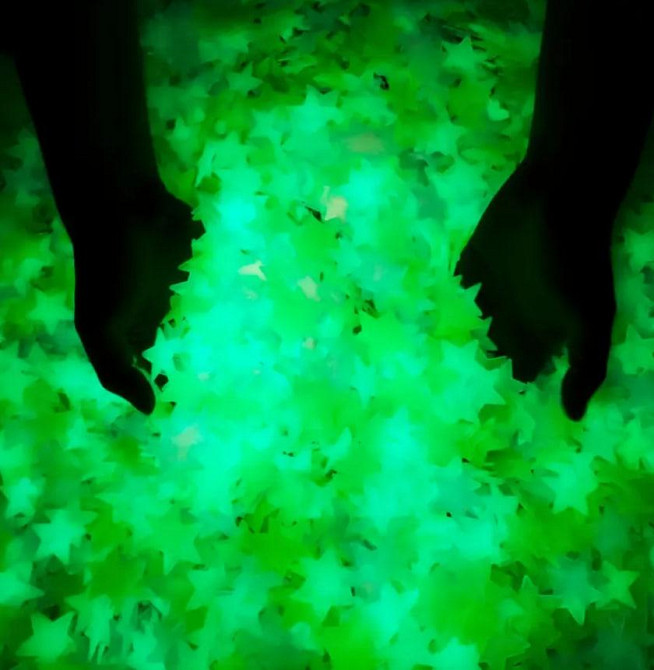 Набір флуоресцентних зірок 100 шт | Салатові самоклеючі наліпки для стелі, стін, дитячої Київ - фото 4