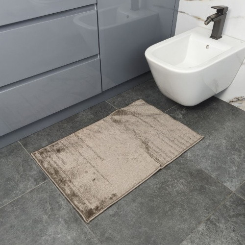 Набір килимків для ванної кімнати 2шт 50*80см+40*50см U-виріз Полоса Smile бежевий поліпропілен Дариана Житомир - фото 5