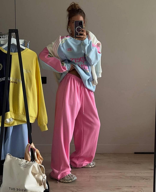 Жіночий стильний оверсайз костюм двійка: світшот і штани у спортивному стилі двохнитка + рібана Одеса - фото 1