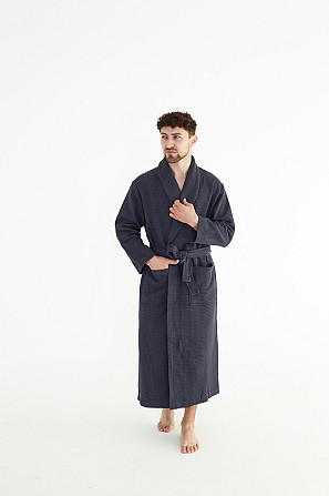 Халат вафельний Ideal Textile довгий темно-сірий (56860640) 3XL Чернівці - фото 7