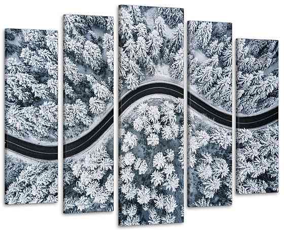 Модульна картина у вітальню / спальню Дорога в зимовому лісі Art-394_5 ( 80х118см ) Київ