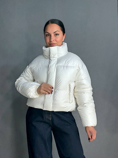 Куртка женская Haiziyuan 8606 короткая пуффер с воротником белая, белый, XL Киев - изображение 17
