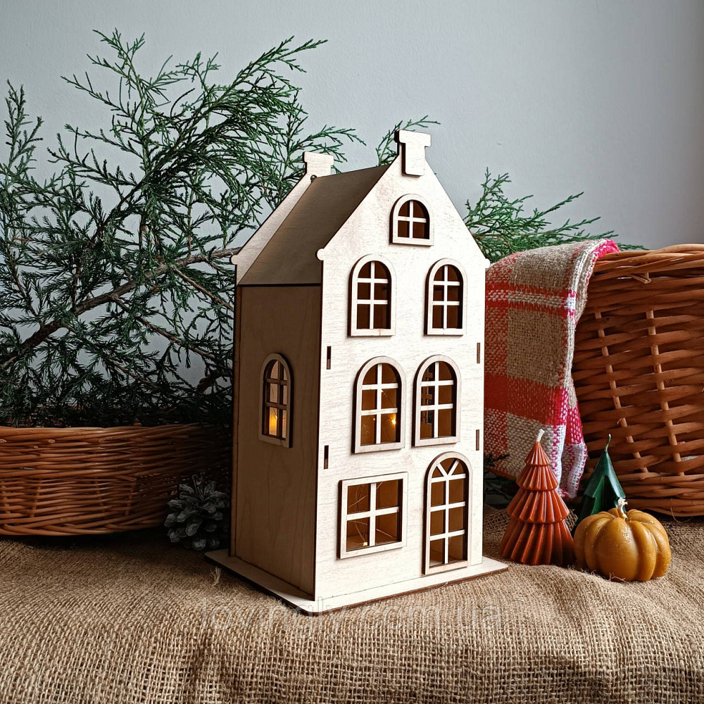 Домик из дерева 33 см в европейском стиле с LED подсветкой. Ирпень - изображение 2