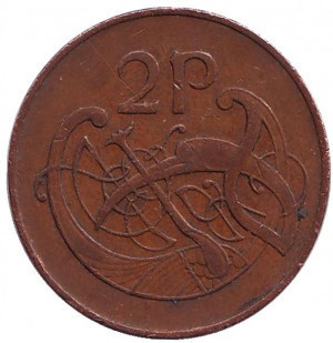 Птах. Ірландська арфа. Монета 2 пенси. 1971,79 рік, Ірландія.(АС) Полтава - фото 1