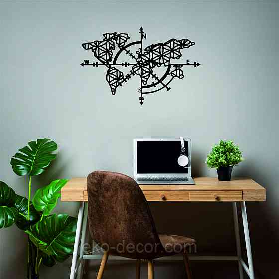 Декоративне настінне 3D Панно «Карта Компас», Декор на стіну з об'ємом Київ