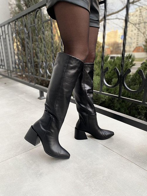 Чоботи жіночі TWO STEPS чорні натуральна шкіра зима каблук 7см висота 42см обхват 38-39см (4292 Коломия - фото 1