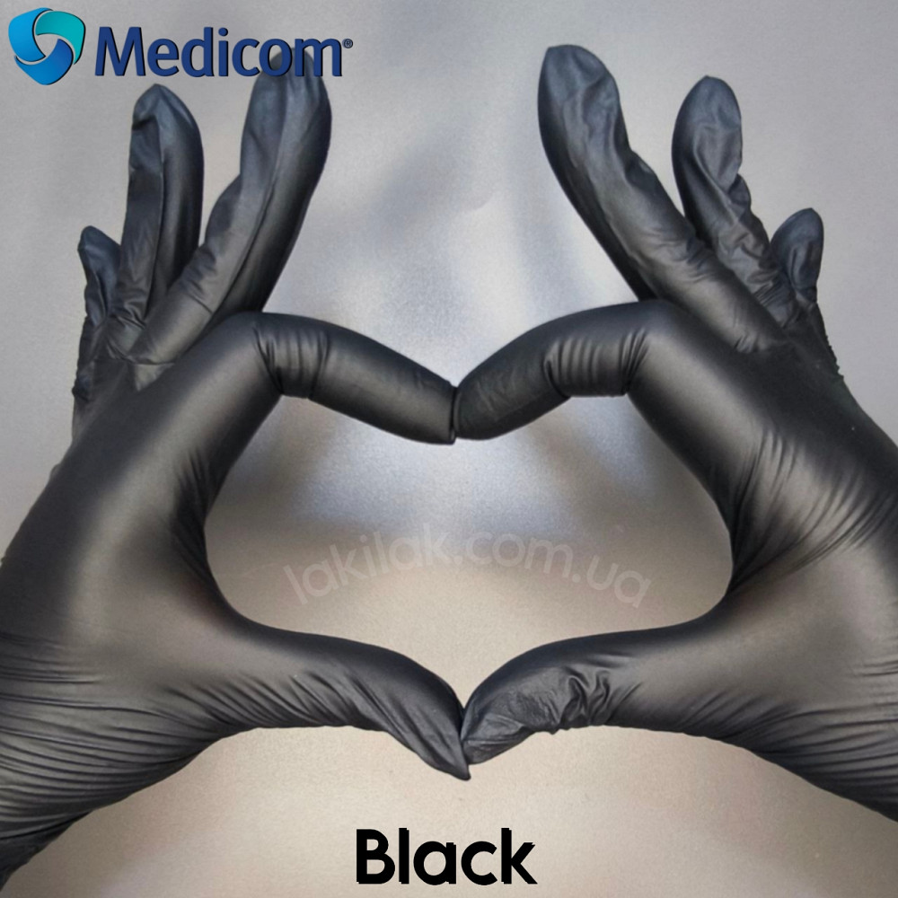 Рукавички нітрилові Medicom Black розмір S 5.0 гр (чорні) 1 пара Херсон - фото 1