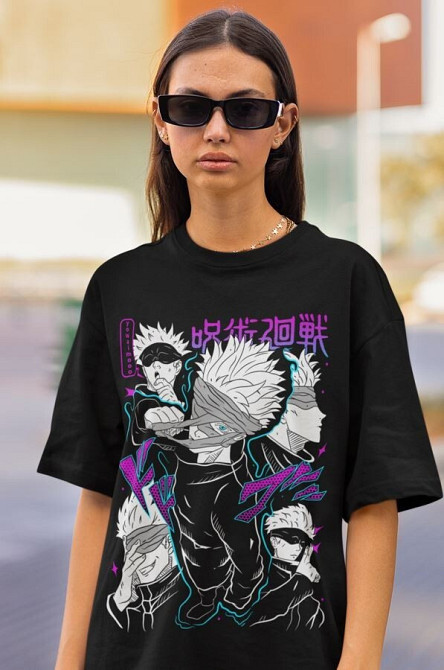 Футболка для хлопчика з аніме принтом Магічна битва оверсайз (зріст від 165 до 180) Чорний AnimeJ0838m Дніпро - фото 5