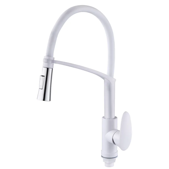 Змішувач для кухні Plamix Cezar-017 Set White Refl.White з силіконовий виливом (з підведенням) (PM0743)   ( 25001 ) Харьков