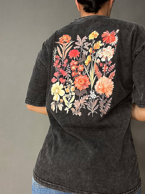 Футболка жіноча A-N 27005 тай-дай варена з квітковим принтом на спині, чорний, one size Київ - фото 12