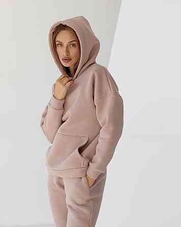 Жіночий спортивний теплий костюм оверсайз на флісі XS Пудровий XS Харків