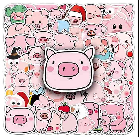 Наклейки со свинками 50 шт - милый набор для декора Киев