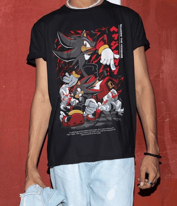 Футболка чоловіча з аніме принтом Схадов Хедгехог Хероес Сонік оверсайз (S/M/L) Чорний AnimeJ0015 Дніпро - фото 10