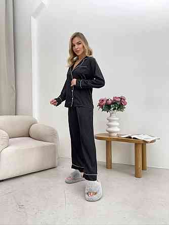 Женская стильная пижама двойка: рубашка и брюки из шелка Армани. Черный, 44/46 Одесса