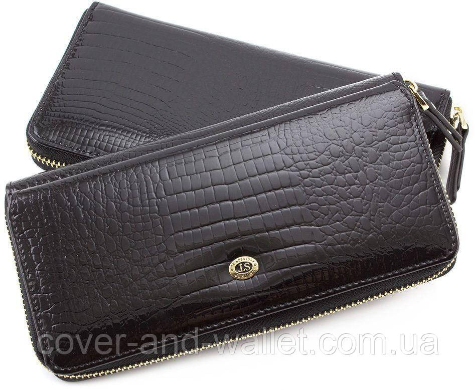 Чорний лаковий жіночий гаманець на змійці з блоком для карток S7001A Black Київ - фото 1