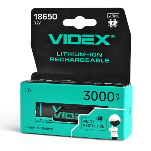 Акумулятор 18650 Li-lon 3,7V 3000mAh захист (бл-1шт) Videx Житомир - фото 1