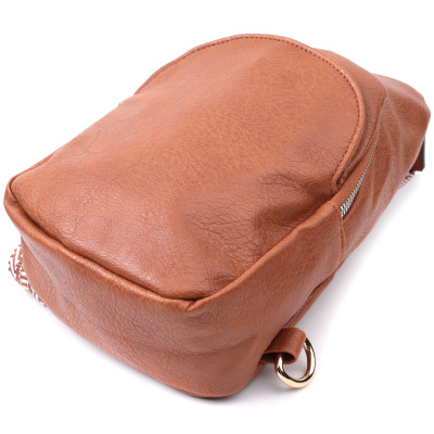 Сумка Vintage Жіноча через плече з екошкіри з акцентом на текстильну лямку Руда (22780) Вінниця - фото 9