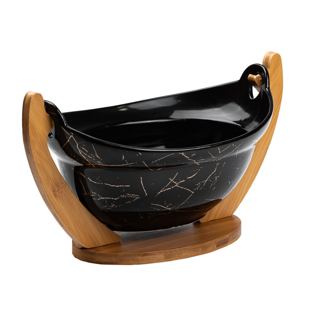 Yiwu Фруктовниця порцелянова 32 x 18,5 x 18 см з бамбуковою підставкою Київ - фото 3