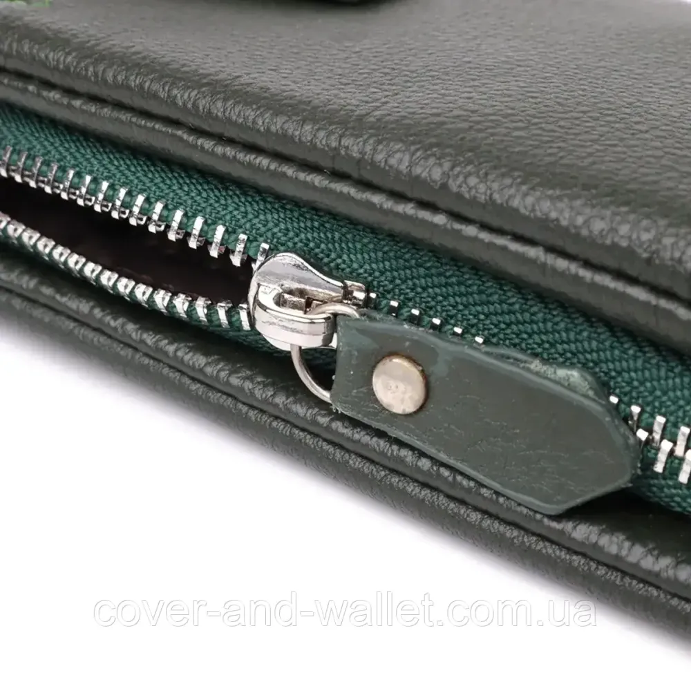 Зелений шкіряний гаманець на блискавці з відділенням для телефону ST Leather Київ - фото 3