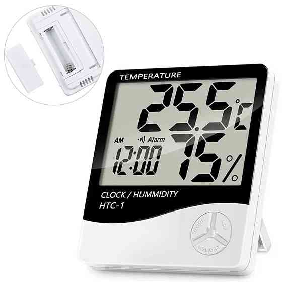 Електронний кімнатний Термометр / Цифровий термометр з годинником / Настільний термометр-гігрометр з будильником Київ