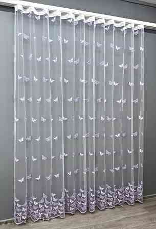Тюль VR-Textil 1741т Фатин "Метелики" з вишивкою та люрексом Бузковий з білим 200х270 см (42-1108) Київ
